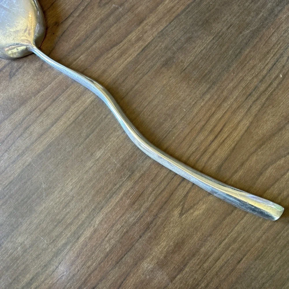 Leaf shaped Organic Spoon curved handle‎ serving utensil Silver tone